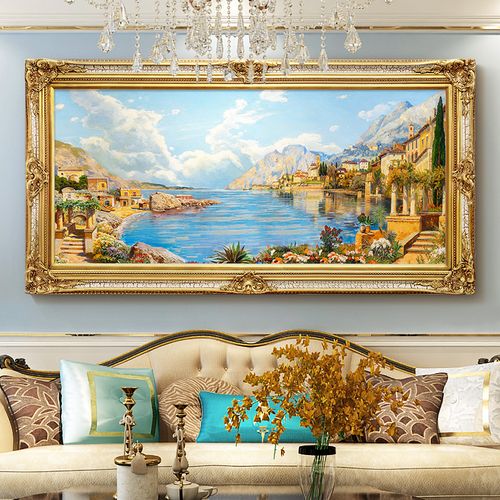 欧式客厅手绘油画地中海风景餐厅挂画建筑壁画沙发背景墙画装饰画