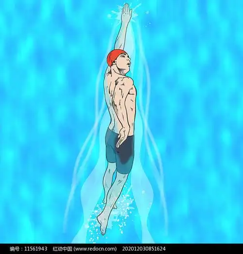 手绘风 游泳人物