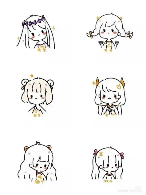 星座简笔画古风天秤座线稿分解图星座少女简笔画大全处女座动漫人物简