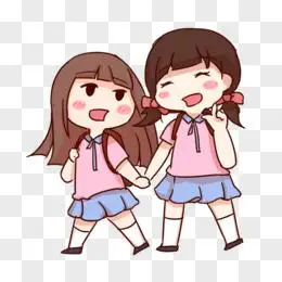 创意卡通动小女孩牵手上学元素
