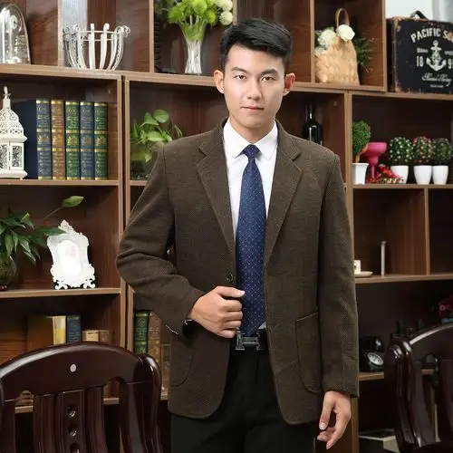 秋冬男外套中年男西服加厚爸爸装中老年休闲西装单件大码商务男装