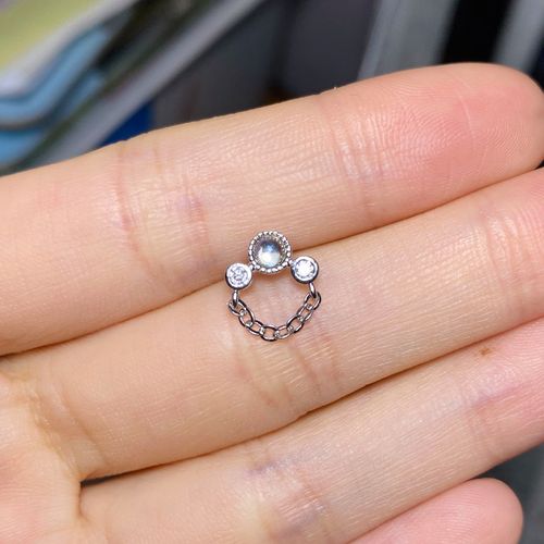 cctattoo猪弟家/韩国耳骨钉耳蜗链条钉彩色锆石钻石ins渐变银紫色