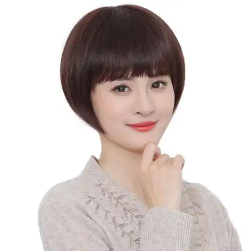 假发女短发中老年妈妈真人发丝波波头发型自然圆脸全头套真发发套