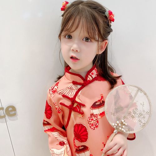儿童旗袍春秋长袖汉服女童中国国风连衣裙宝宝旗袍