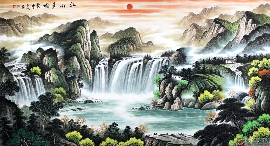 办公室旺财山水画 - 聚宝盆山水画 - 99字画网