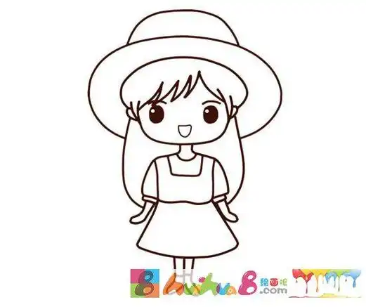 戴帽子的小女孩简笔画步骤画法教程简单又可爱