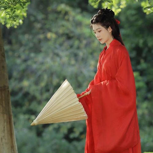 成人女魏晋风中国红仙气飘逸古风武侠演出服连衣裙 单件红色大袖衫 xs