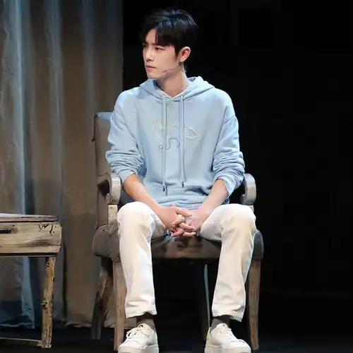 明星肖战同款衣服霓虹狐狸刺绣蓝色连帽卫衣男女宽松秋季情侣上衣