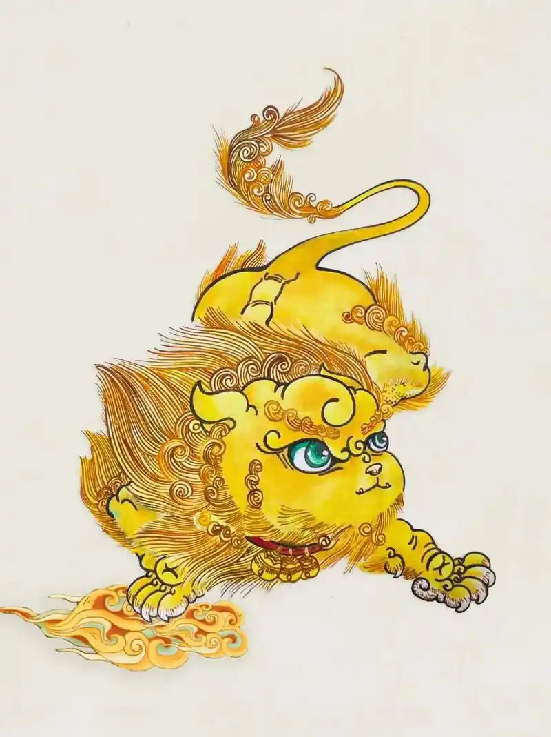踏着祥云的金色小貔貅#画画 #手绘 #工笔画 #貔貅 - 抖音