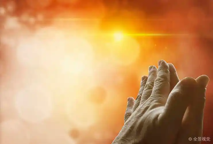 双手合十_一起_祈祷_正面_鲜明_背景_留白_高清图片_全景视觉