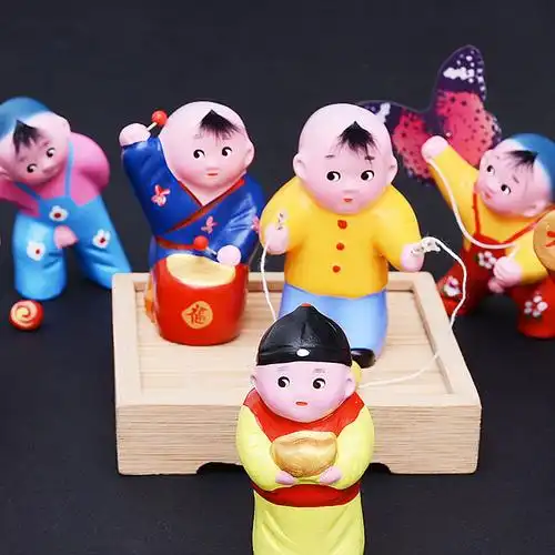 天津泥人张小百子泥塑人物手工艺品摆件中国国风泥人