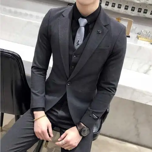 休闲西服套装男修身潮流商务正装男士新郎伴郎结婚礼服西装三件套