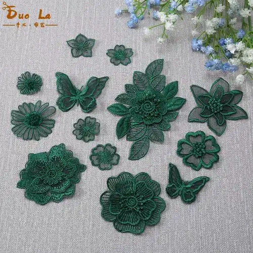 墨绿色蕾丝补丁衣服装饰破洞贴花大小小号欧根布贴