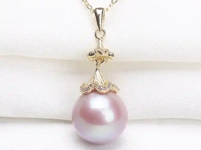 11.5mm圆形淡水紫色珍珠镶嵌吊坠 00489