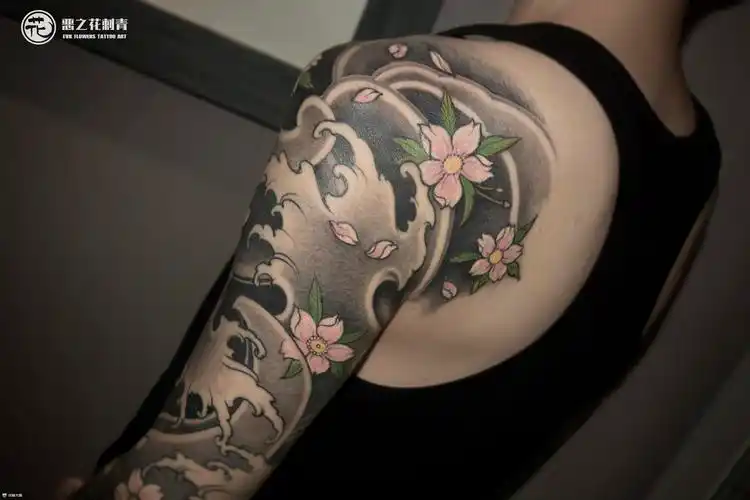 浪花樱花纹身图案大全 - 纹身大咖