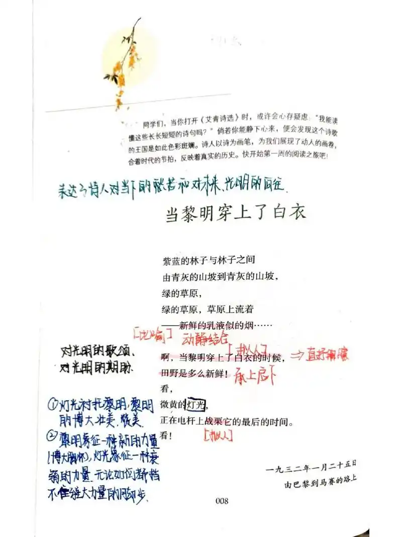 《艾青诗选》批注 《艾青诗选》——《当黎明穿上白衣》《阳光在远处