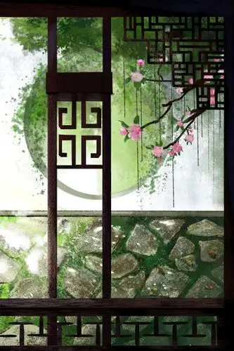 院子一角水彩画