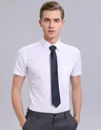 白衬衫男短袖修身职业商务正装免熨烫抗皱工装西装半袖衬衣 白色有