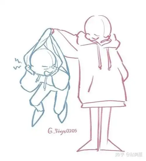 一组q版双人互动模板参考人体素材