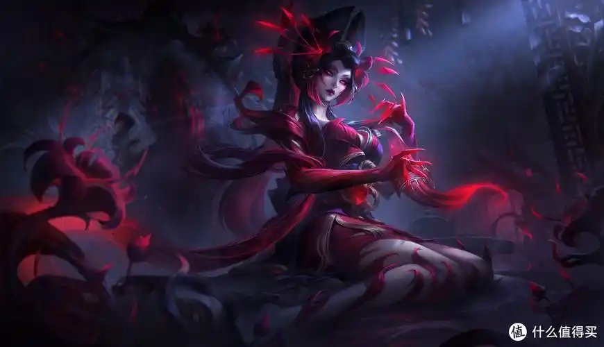 「腥红之月」系列皮肤的前身可以追溯到早期阿卡丽的皮肤"鬼舞姬",其