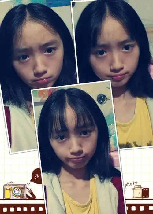 剪了空气薄刘海.狠丑对不对.上面两张是刘海变中分的.