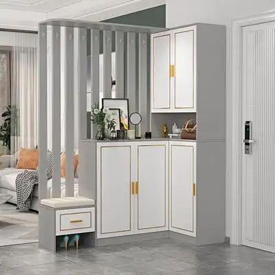 家用实木转角鞋柜玄关隔断一体靠墙门口进门镂空屏风入户柜子门厅