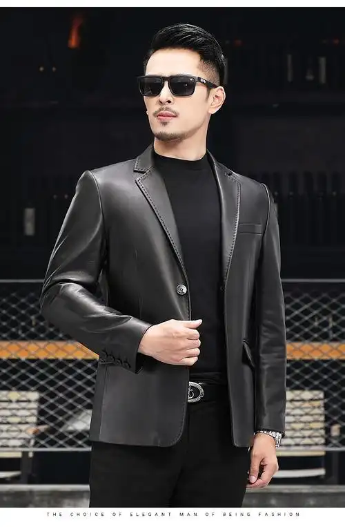 狄派斯品牌海宁真皮皮衣男士短款皮西服修身绵羊皮外套男装休闲商务