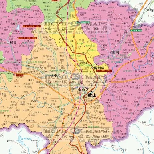 黄山市地图挂图政区交通地形地貌卫星影像城市现代装饰画