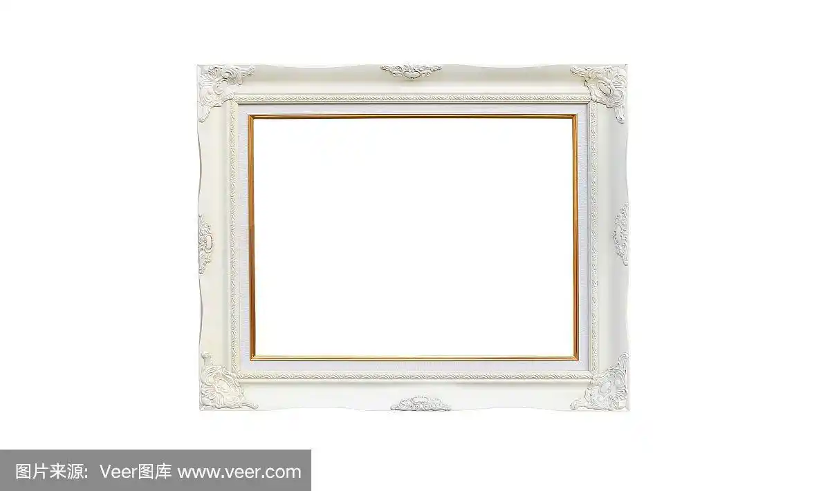 古董白色相框与空白为您的图片或文字孤立的白色背景.