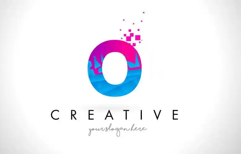 矢量的创意字母logo图片素材-抽象矢量现代粉蓝色几何字母v标志设计