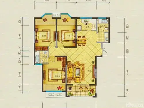 温馨小户型装修效果图三室两厅平面图