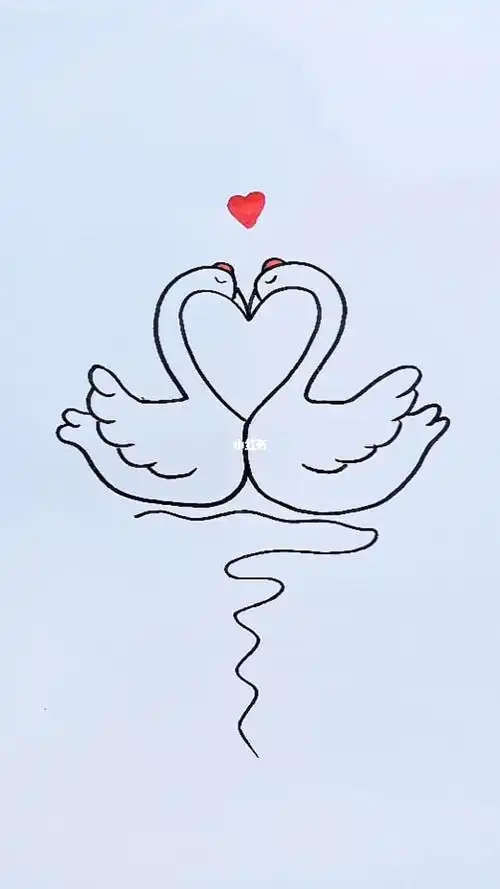 用爱心画两只天鹅
