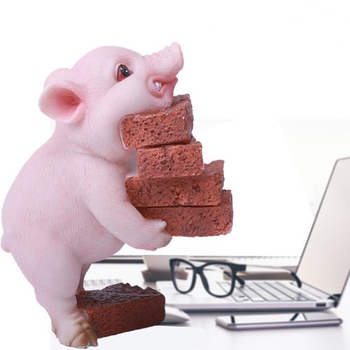 琢之华网红励志小猪搬砖猪拼博猪摆件创意ins礼品家居车载饰品