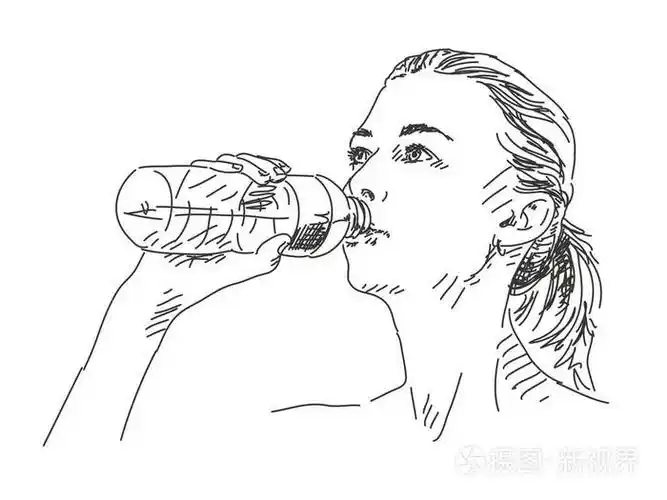 草绘的女人喝水插画-正版商用图片0chlgh-摄图新视界