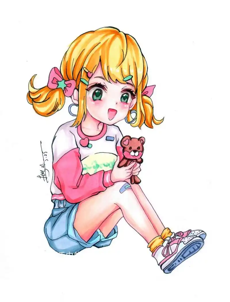 手绘动漫小女孩坐姿 手绘动漫小女孩坐姿含步骤图色卡 上色工具 法