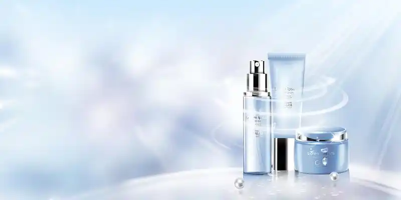 蓝紫色渐变简约唯美光效护肤品展板背景