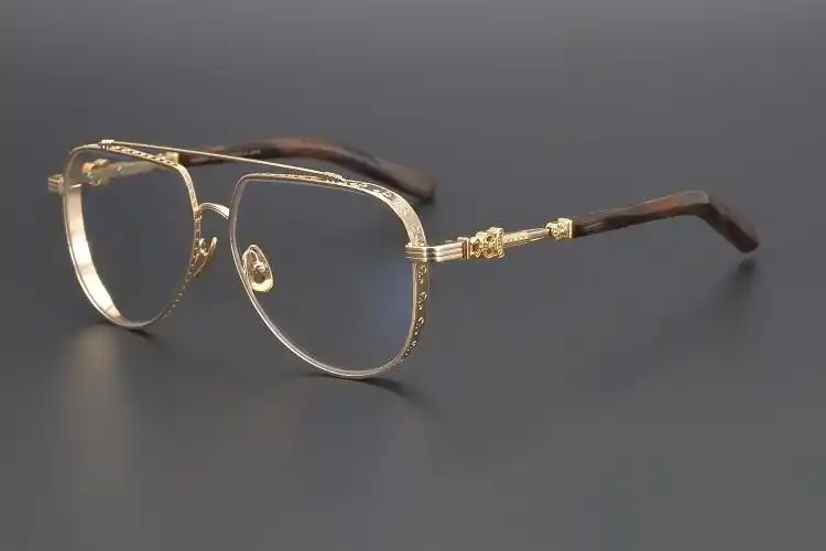 简丹潮百搭中金雕花大框墨镜眼镜框近视平光镜 金色黄木纹镜腿