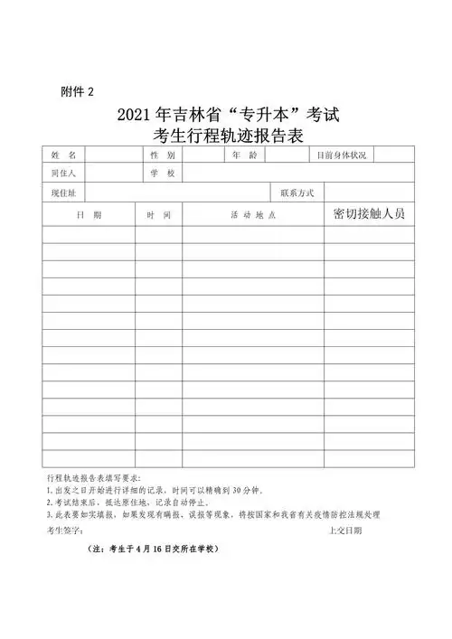 专升本考试考生行程轨迹报告表