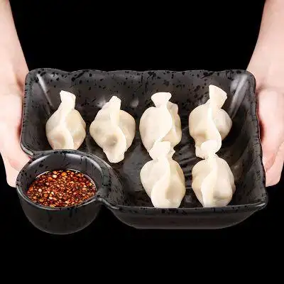 饺子盘带醋碟家用陶瓷盛饺子分格四方盘加厚创意水饺盘子日式餐具