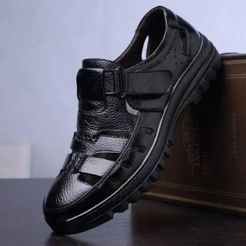 2023夏季男士凉鞋镂空皮鞋真皮休闲凉皮鞋透气洞洞鞋中老年爸爸鞋