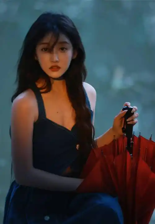 姜贞羽蓝裙子氛围感大片_照片_蓝色_少女