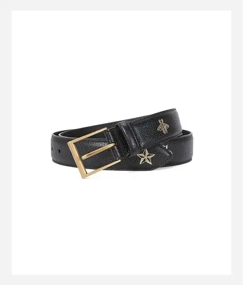 gucci 古驰 男士牛皮蜜蜂星星印花针扣式皮带腰带 黑色系8474 90