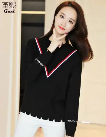 学院风宽松半高领打底针织衫女中学生高初中生少女装套头毛衣女 黑色