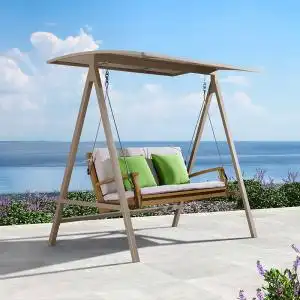 铝合金户外秋千防腐缅甸柚木成人吊椅吊床家用室内外庭院别墅摇椅