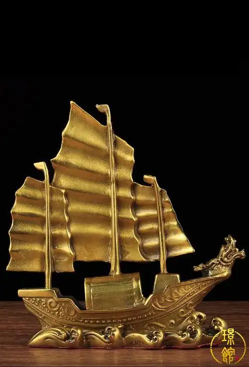璟馆开业礼品工艺品摆件纯铜一帆风顺帆船摆件船工艺品办公室书柜摆件