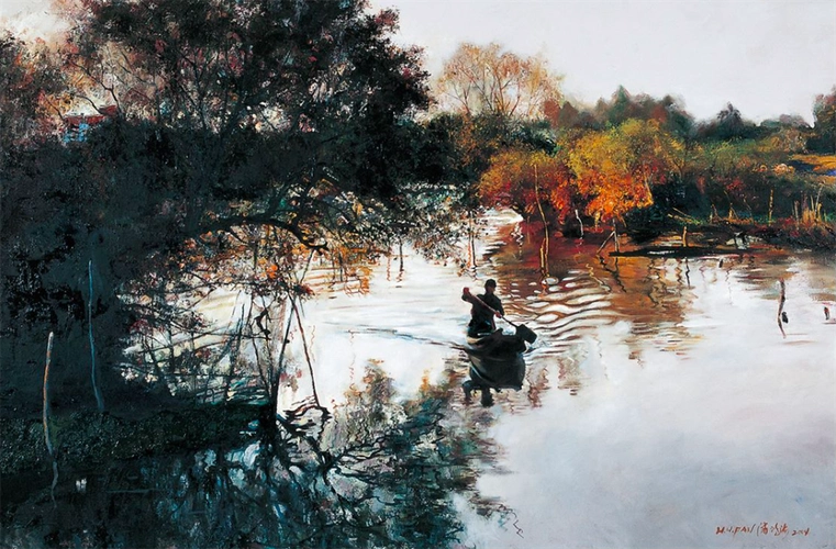 《渔歌唱晚》 潘鸿海 97×146cm 油画 2004