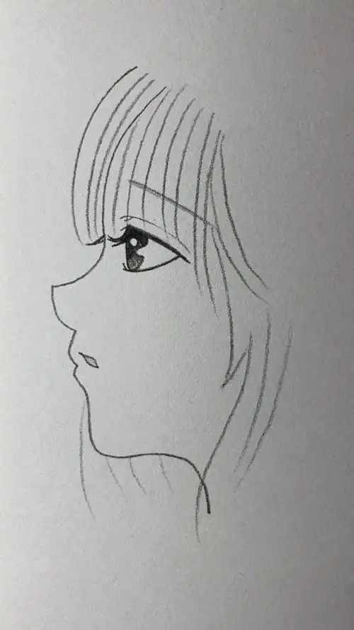 几笔画侧面脸的小女孩!