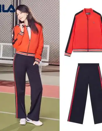 fila斐乐女套装2018秋季新款舒适简约时尚外套休闲运动长裤女 f11w