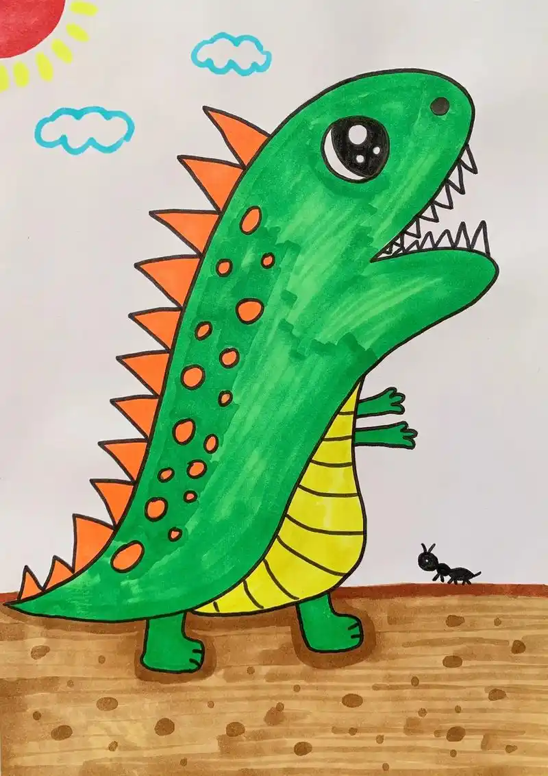 手掌创意画《恐龙》简单漂亮的恐龙手掌创意画,小朋友们快来一起 - 抖