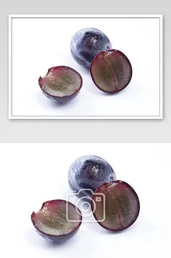 黑色葡萄切半黑提水果夏日白色背景图片下载